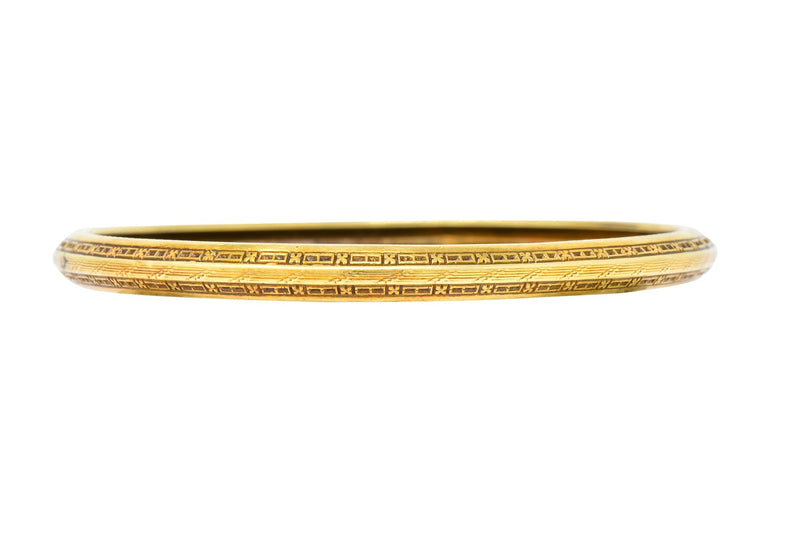 Wordley Allsopp & Bliss 14 Karat Gold Engraved Floral Bangle Bracelet - Wilson's Estate Jewelry