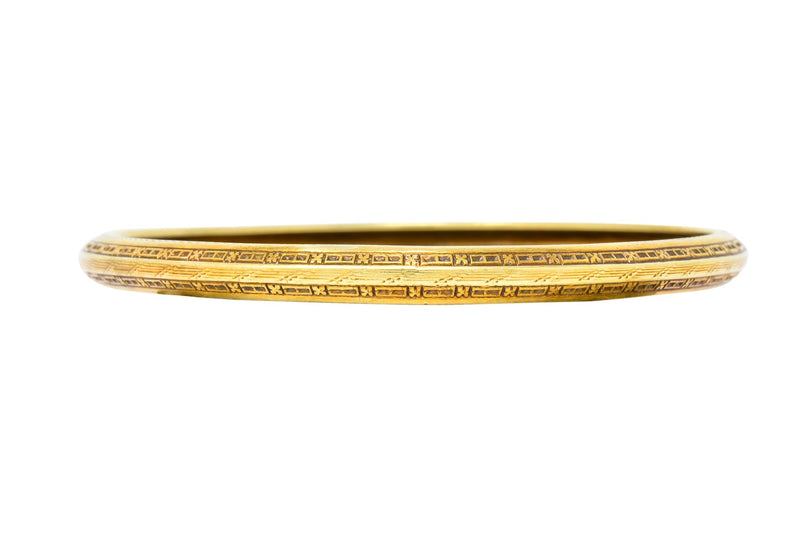 Wordley Allsopp & Bliss 14 Karat Gold Engraved Floral Bangle Bracelet - Wilson's Estate Jewelry