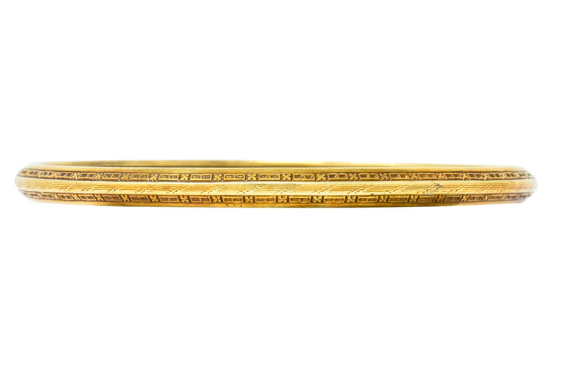 Wordley Allsopp & Bliss 14 Karat Gold Engraved Floral Bangle Bracelet - Wilson's Estate Jewelry